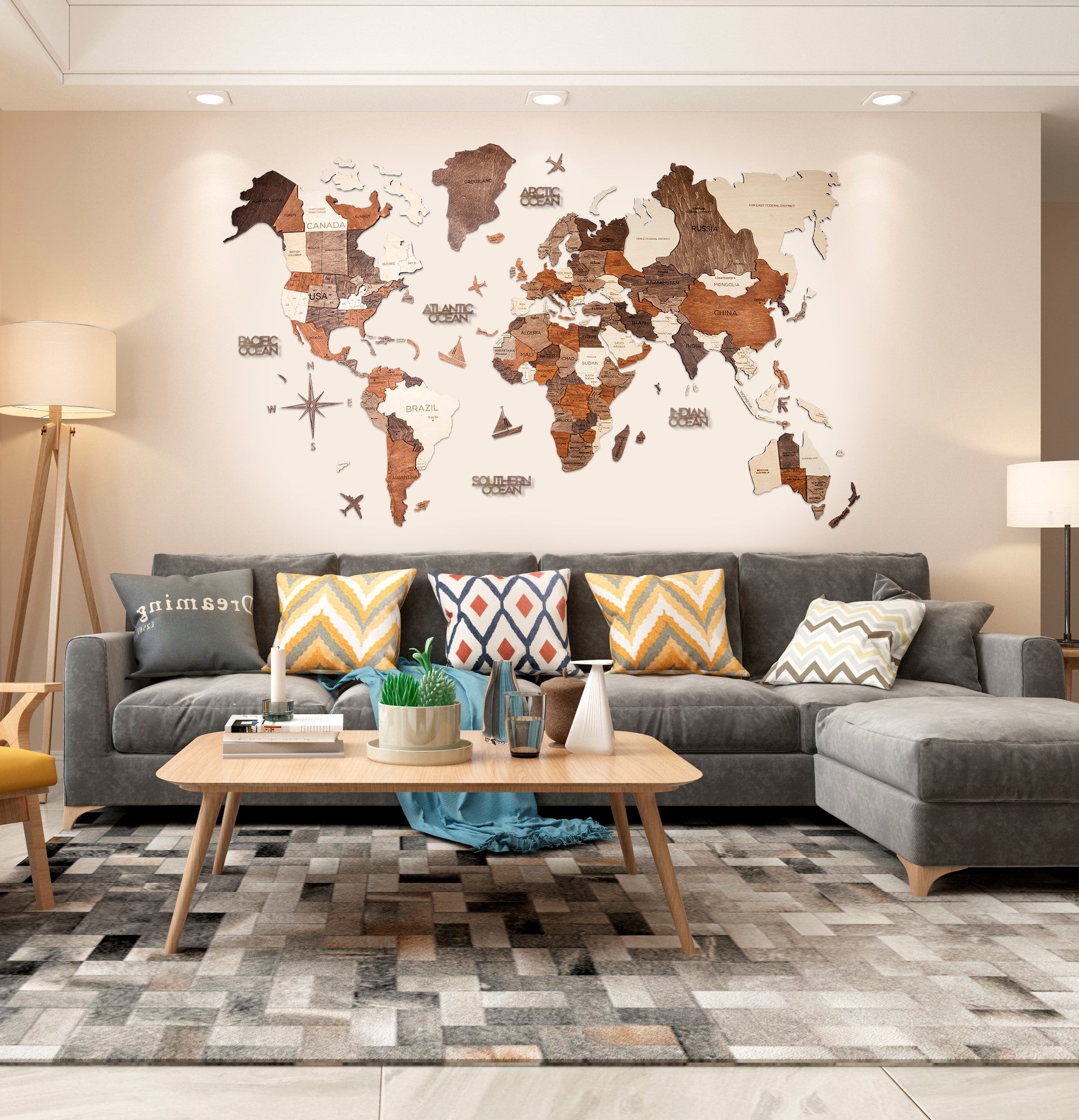 Multicolored Wood World Map – Decolife Grupp